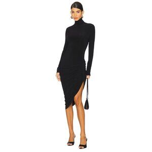 Norma Kamali Womens Long Sleeve Turtleneck Side Drape Dress in Black XXSmall New